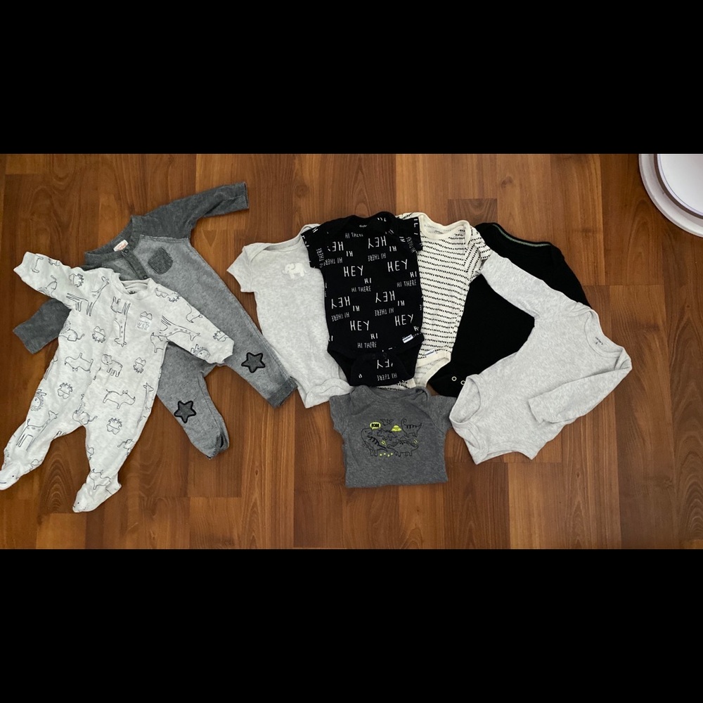 9 pairs of baby clothes from nb to 3-6 months
